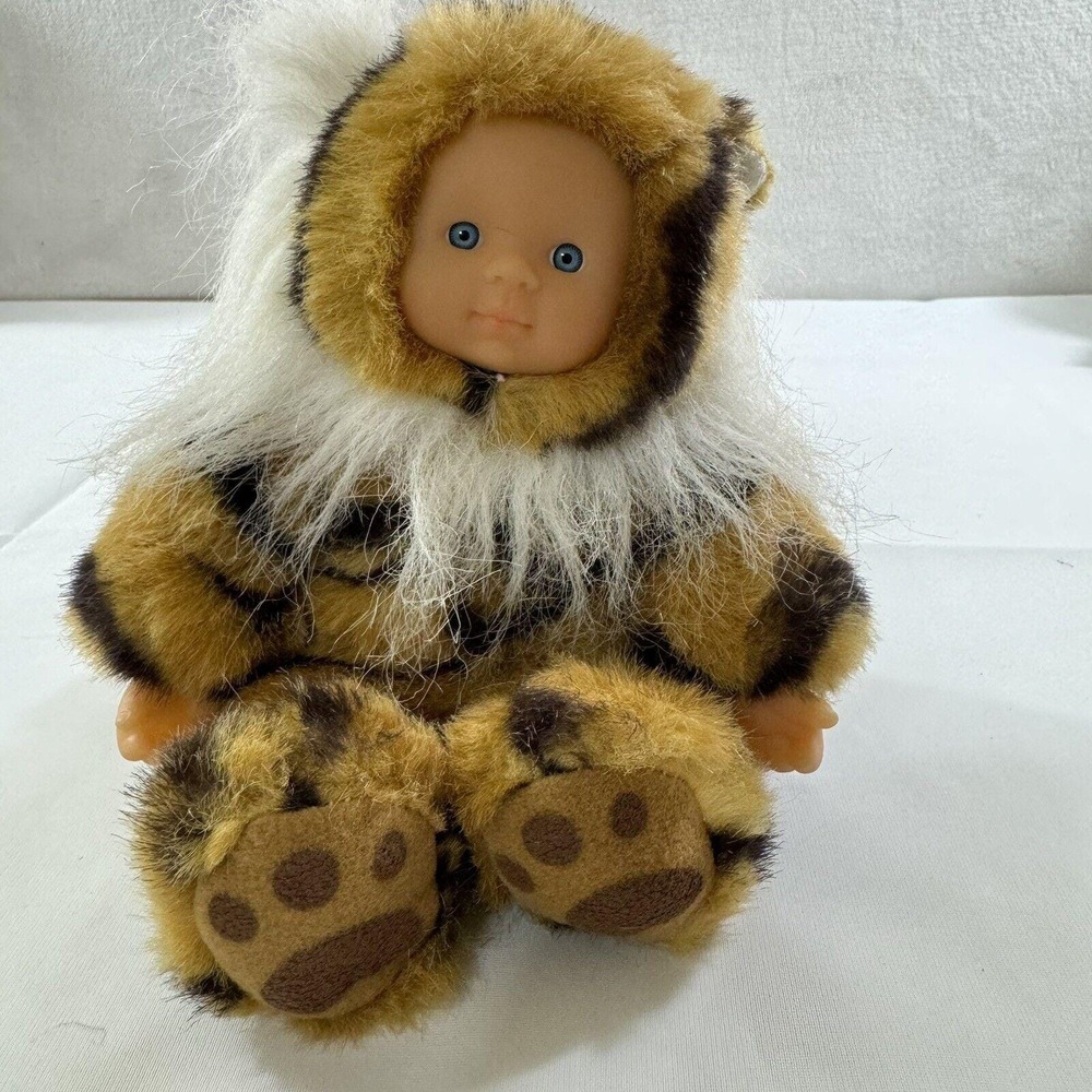 Rare Vintage Simba 8" Vinyl Cute Baby in Fuzzy Tiger Outfit Costume Plush Toy